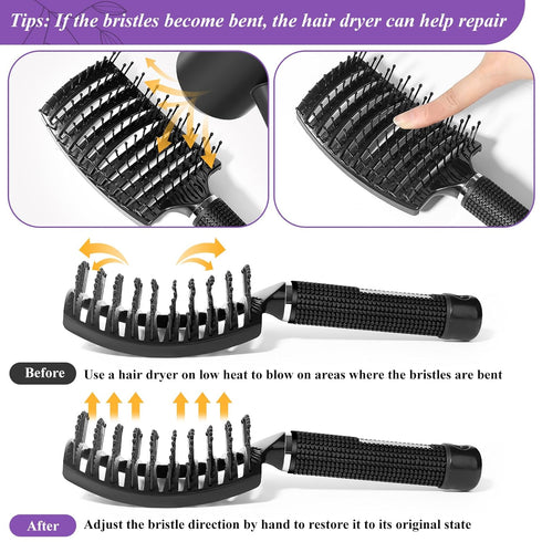 Hair Brush, Detangler Hair Brushes for Faster Blow Drying, Curved Vent Detangling Brush for All Hair Types (Black)