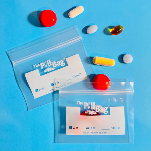The Pill Bag Gummies 100 Count | Medicine Pill Organizer with Labels for AM/PM | Resealable Disposable Pill Pouches