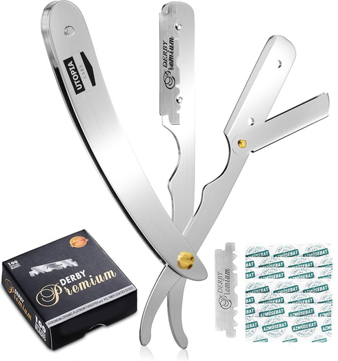 Utopia Care Professional Straight Razor for Men, Silver, with 100 Pack Blades
