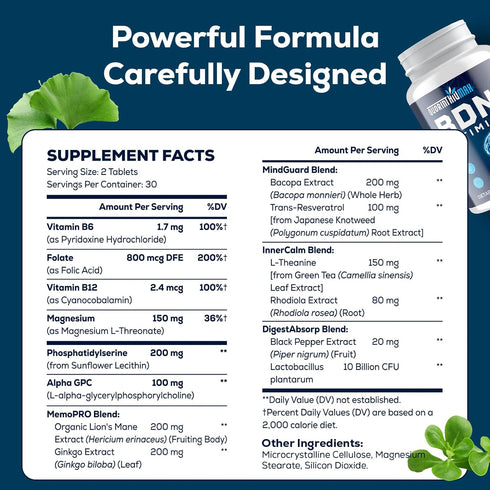 Quorinthiumax 60 Nootropic Brain Supplement for Memory and Focus BDNF Optimizer Cognitive, Mental Clarity & Mood High