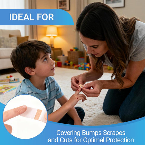 HAPPY CHEERS 3/4" 3" inch,500 Count Adhesive Bandages x Bulk Plastic PE Strip Bandage, Waterproof, NonStick Pad