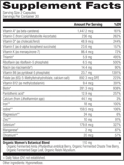 Ancient Nutrition Multivitamin for Women - Fermented with Vitamin C, D, K, Zinc & Magnesium for Immune Support - 60 Ct