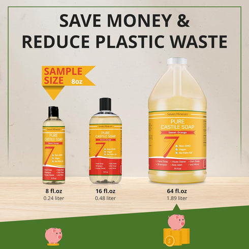 Pure Castile Soap, Sweet Orange: Gentle Liquid Soap for Sensitive Skin & Baby Wash, All Natural Vegan Formula