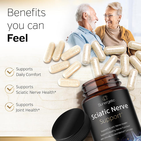 Premium Sciatic Nerve Support Formula, Sciatic Nerve Supplement with Benfotaimine & Turmeric Curcumin (60 Capsules)