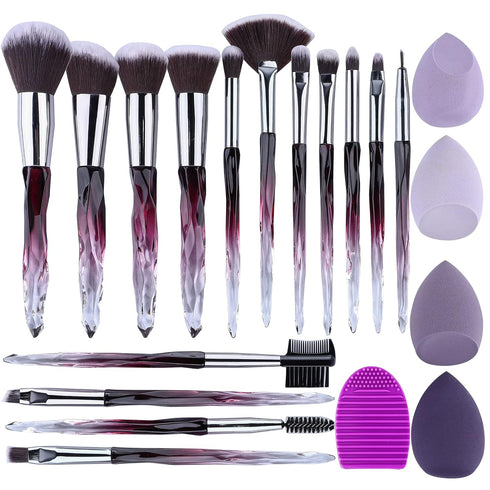 XMOSNZ Makeup Brushes, 15pcs Crystal Handle Highlighter Foundation Brush Set with 4 Makeup Sponges
