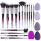 XMOSNZ Makeup Brushes, 15pcs Crystal Handle Highlighter Foundation Brush Set with 4 Makeup Sponges