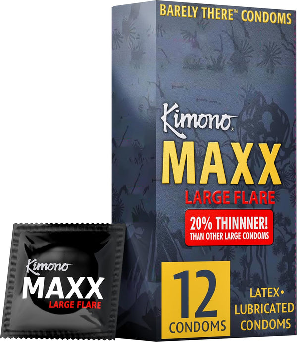 Kimono MAXX Large Flare Condoms Pack of 12 - Premium Lubricated Natural