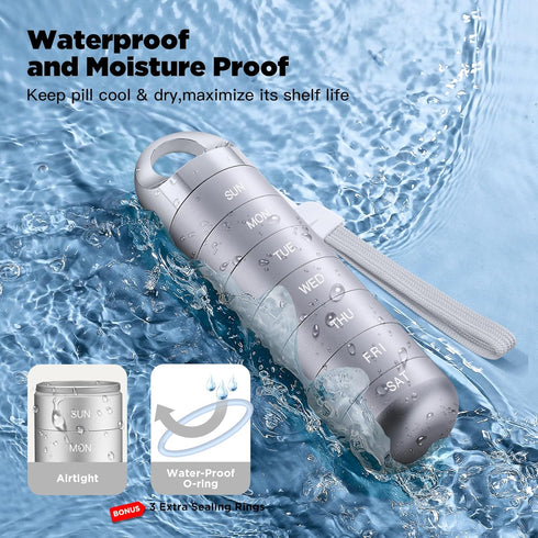 Zannaki Metal Travel Pill Organizer - Portable Waterproof Weekly Pill Box, Large Aluminum Alloy Container