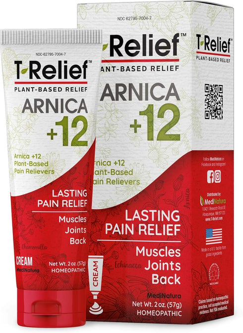 T-Relief Arnica +12 Cream, 2 oz Fast-Acting Relief for Back Pain, Joint Soreness, Muscle Aches for Women & Men