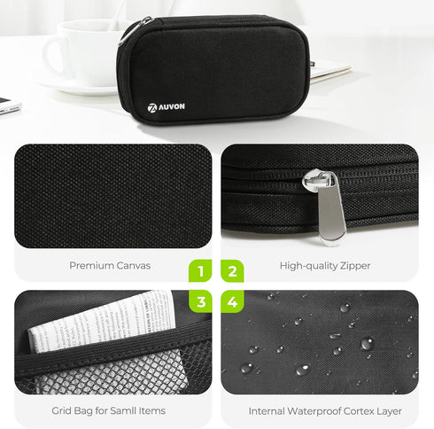 AUVON Canvas Bag Travel Pill Organizer, Large AM/PM Weekly Pill Box with Portable Black Zipper Cloth Bag