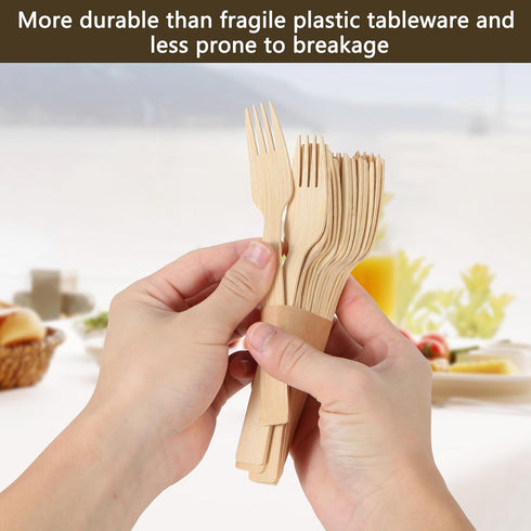 Disposable Bamboo Cutlery Set, 100% All-Natural, 200 pieces (100 Forks, 50 Spoons, 50 Knives), Eco-Friendly Biodegradable Disposable Cutlery for Party, Camping, Weddings (200) by LSGIHFD
