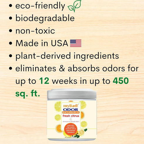 Odor Eliminator Essential Oil Gel, 15 oz, Air Freshener, Eliminates Odors in Bathroom, Pet Area, Closets (Fresh Citrus,