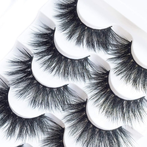 JIMIRE High Volume False Eyelashes - Fluffy 3D Lashes Pack of 5 Pairs