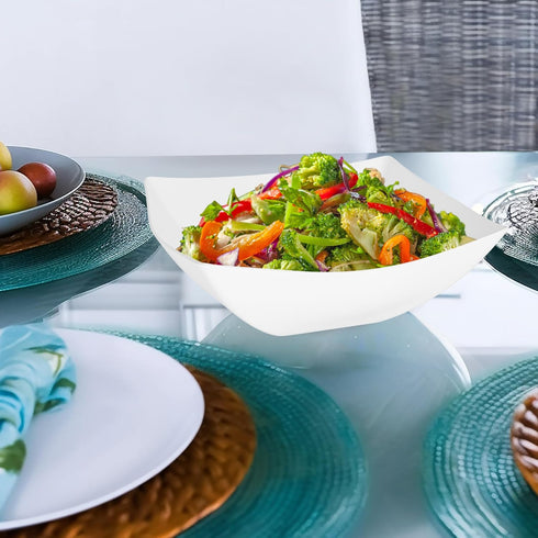 R-kay 6 Pack Square Plastic Serving Bowls, 32 Oz White Plastic Bowls for Salad, Heavy Duty Disposable
