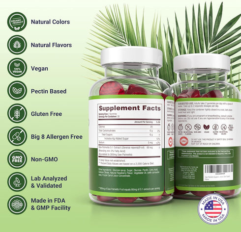 Purify Life Gummies 60 Count Saw Palmetto for Men & Women - Saw Palmetto Extract Supplement for Hair Appearance