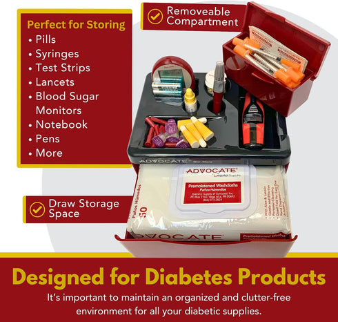 Advocate Diabetic Supplies and Pill Medication Organizer - Ideal for Blood Sugar Monitor and Diabetes Testing Kits