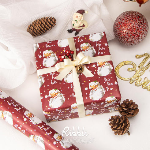 Rolls-17 Inch 33 Ribbli Christmas Wrapping Paper Reversible Vintage Santa and Merry Christmas Red White Gift Wrapping