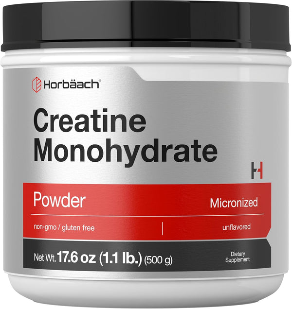 Horbaach Creatine Monohydrate Powder, 1.1lb (17.6 oz) Micronized Unflavored Vegetarian Non-GMO
