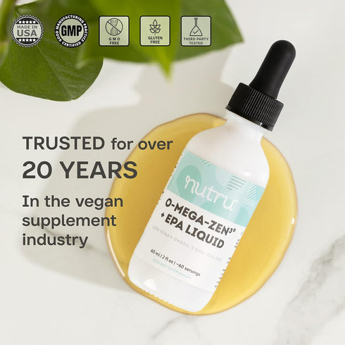 O-Mega-Zen3 +EPA Vegan Omega 3 DHA EPA Liquid Supplement - 2 Fl Oz, Algal Omega3 Essential Fatty Acids