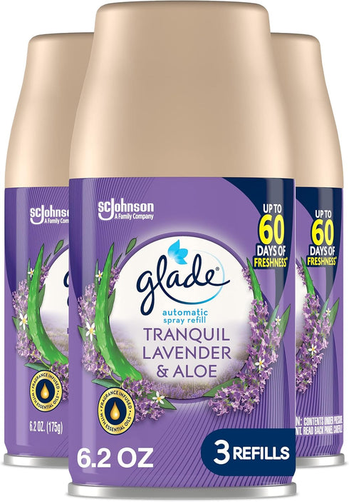 Glade Automatic Spray Refill, 6.2 Oz, 3 Count, Tranquil Lavender & Aloe Air Freshener for Home and Bathroom