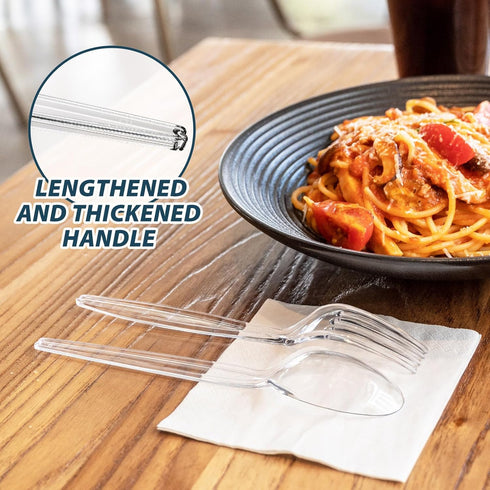 Plastic Forks and Spoons Silverware Set (150PCS) - Heavy Duty Disposable Utensils, 75 Clear Forks and Spoons