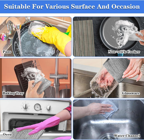 10Pcs Non-Scratch Wire Dishwashing Cloths, Lint Free Kitchen Cleaning Rags for Wet and Dry Dishes, Pots, and Sinks.