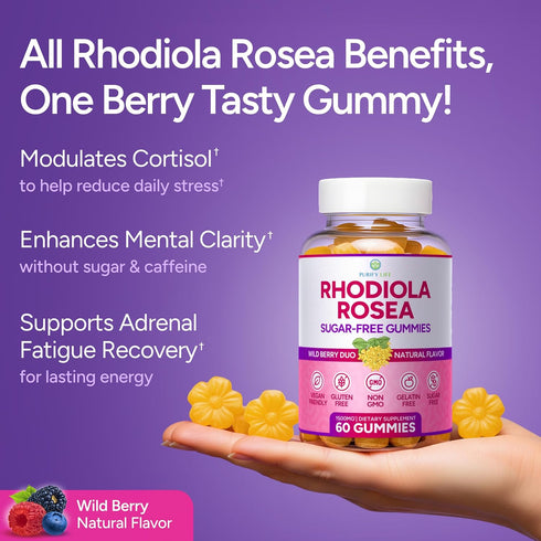 Purify Life Gummies (1500mg/Serving) 60 Sugar-Free Rhodiola Rosea Cortisol Detox & Adrenal Support Rhodiola Rosea