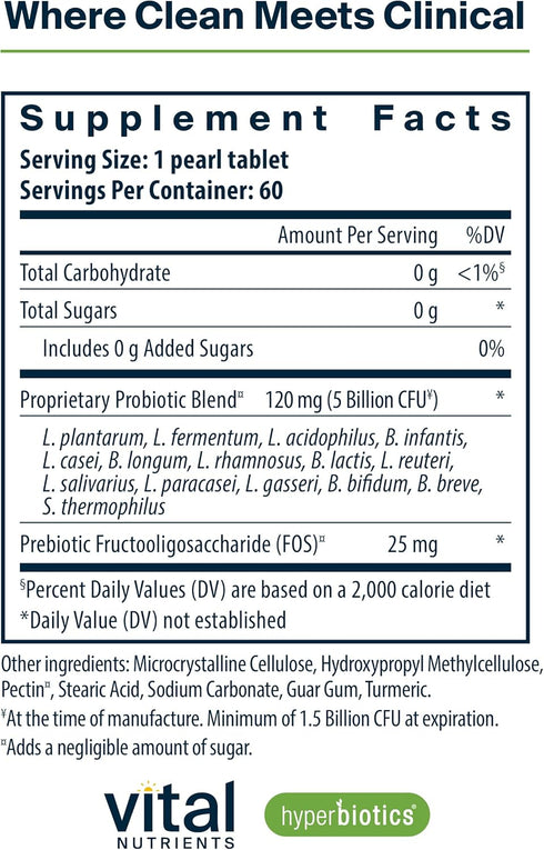 Hyperbiotics Vital Nutrients Pro-15 Prebiotics and Probiotics for Women and Men, 60 Vegan Pearls