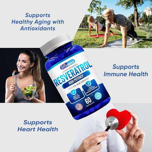 We Like Vitamins Resveratrol 1000mg Supplement, 60 Easy to Swallow Veggie Capsules, Antioxidant for Immune Support