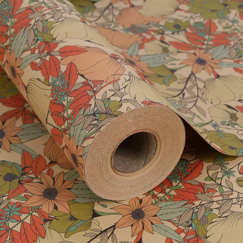 Aimyoo Kraft Floral Wrapping Paper Jumbo Roll, 17 in x 60 ft, All Occasion Flower Gift Wrap for Wedding Birthday Bridal