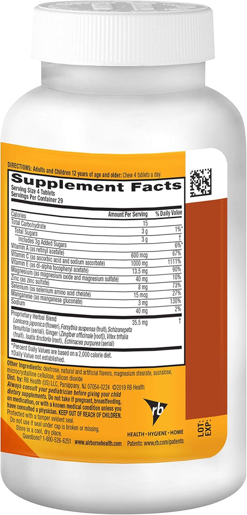 Airborne Vitamin C 1000mg (per Serving) - Citrus Chewable Tablets (116 Count), Gluten-Free Immune Support Supplement