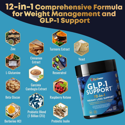 Optiwav GLP-1 GLP1 Support Probiotic Weight Loss Supplement - Women Men Support with Berberine - Natural Daily Oral