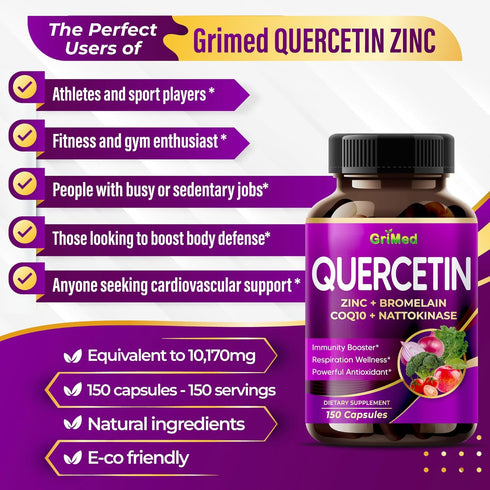 Quercetin 19,800mg with Zinc, Bromelain, CoQ10 + Nattokinase - Immunity Booster, 150 Count Made in USA