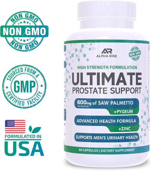 Best Over-the-Counter Prostate Support Supplement for Men - 600 mg Saw Palmetto, 300mg Pygeum, 60 Capsules
