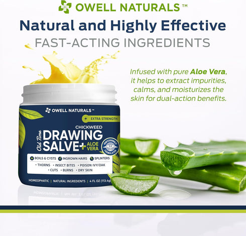 OWELL Naturals Chickweed Salve 4 oz - Drawing Salve with Aloe Vera for Skin Irritations & Minor Cuts