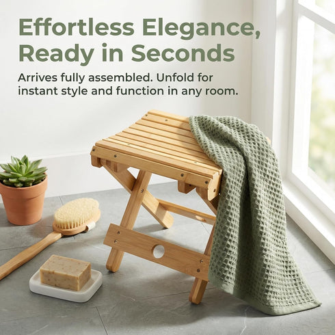 12 Inch Lawei Bamboo Folding Step Stool - Height Bamboo Shower Bench Stool Spa Bath Seat Chairs for Shower, Leg Shaving
