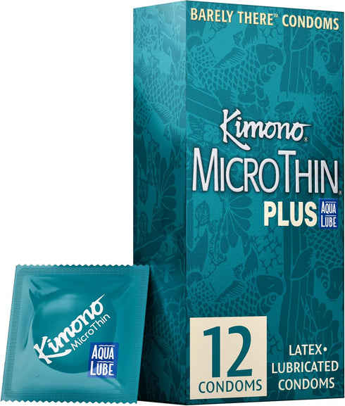 Kimono Microthin Plus Pack of 12 - Premium Lubricated Natural Latex Condoms