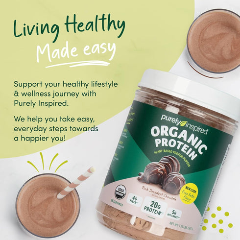 Purely Inspired Plant-Based Protein Powder for Men & Women, Rich Decadent Chocolate (16 Servings) - Vegan & Organic