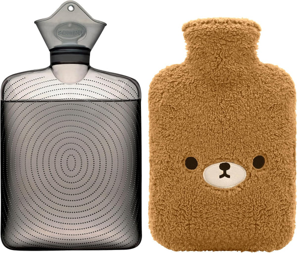 samply Hot Water Bottle with Cute Fleece Cover, 2Liter for Hot and Cold Compress, Pain Relief