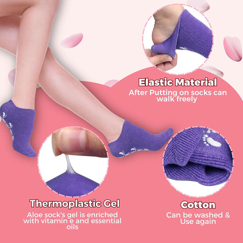 Moisturizing Socks for Dry Cracked Feet - Hydrating Gel Spa Sock, Overnight Foot Moisturizer (1 Pair, Pink)