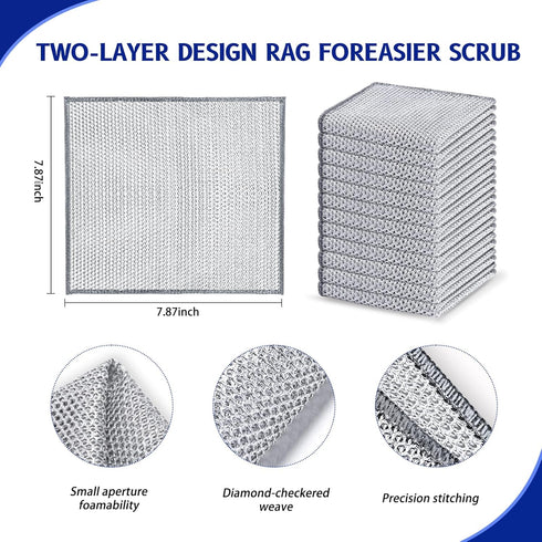 Wangjinpeng 8 pcs Wire Dishwashing Rag for Wet and Dry, Non Scratch Wire Dishcloth, Multipurpose Kitchen Cleaning rags for Cookware, Sinks, Dishes, Stove Tops by Wangjinpeng