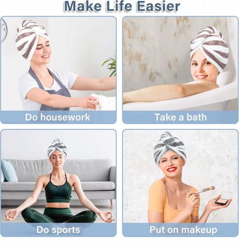 Microfiber Hair Towel Wrap - Soft Lightweight Hair Turban, Super Absorbent Quick Dry Hair Towels for Women