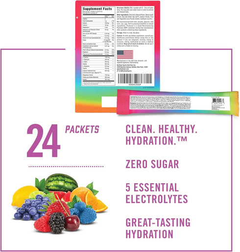 BioSteel Sports Hydration Mix, Sugar-Free with Essential Electrolytes, Rainbow Twist, 24 Single Serving Packets