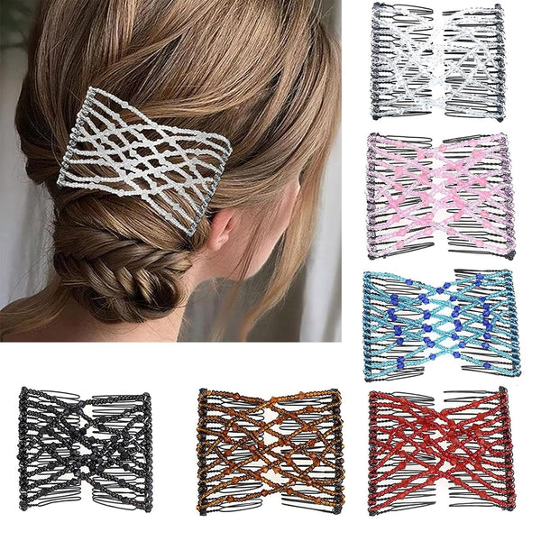 Magic Hair Comb, Swovo 6 Pieces Elastic Beaded Hair Clips for Women Girls DIY Hair Styling