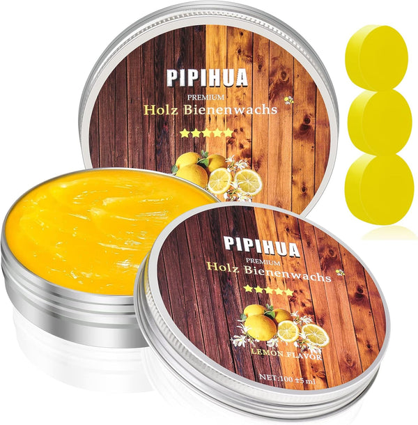 PIPIHUA 2 PCS Beeswax Furniture Polish, Wood Seasoning Beeswax for Waterproof & Repair, Beeswax Polish with 3pcs