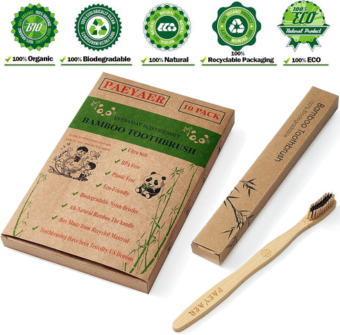 20 Count Bamboo Toothbrushes - Soft + Medium Natural Wood Toothbrushes, Eco-Friendly & Biodegradable