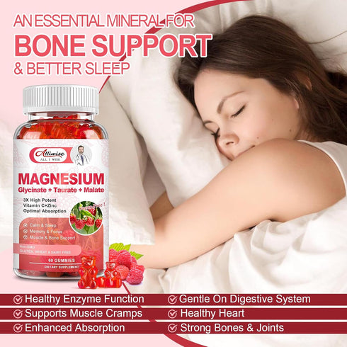 Sugar-Free Magnesium Glycinate Gummies - 500mg Potassium Magnesium Complex Supplement for Memory and Mood