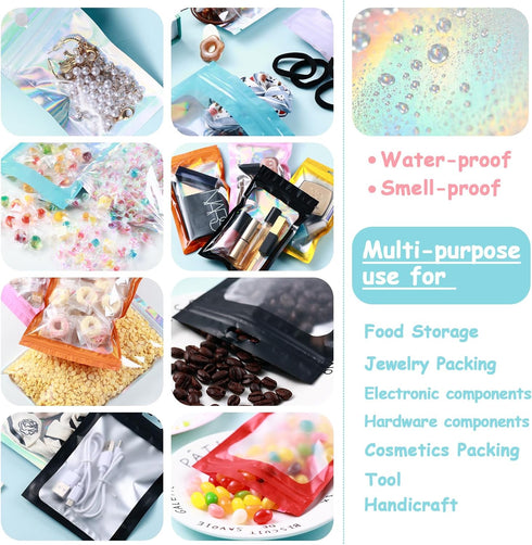 150-pack Holographic Mylar Bags with Clear Window, Resealable Foil Pouches for Food Storage, 7" x 10"