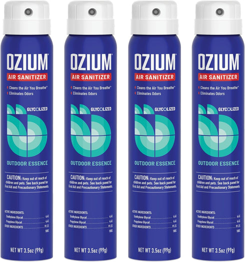 Ozium 3.5 Oz. Air Sanitizer & Odor Eliminator - Outdoor Essence, 4 Pack for Homes, Cars, Offices and More