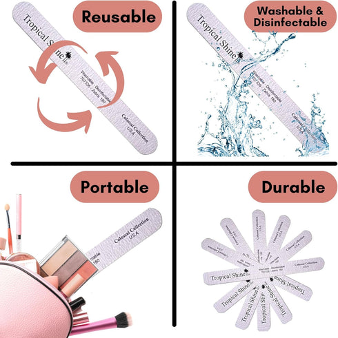 Tropical Shine Jumbo Zebra 180 Colossal Collection, 6 pcs Nail Files, Medium (180) Grit Set